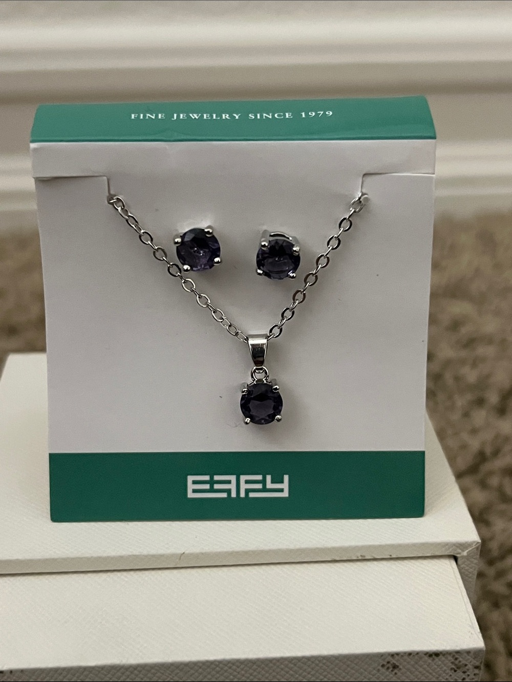 Effy Silver Necklace and Studs with Purple Gemstones